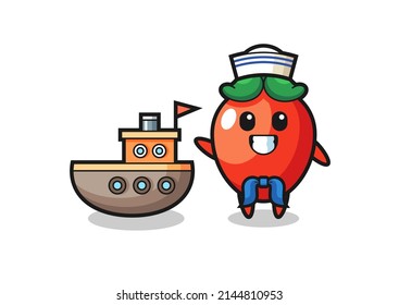 Character mascot of chili pepper as a sailor man , cute design