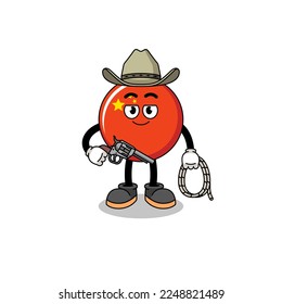 Character mascot of china flag as a cowboy , character design