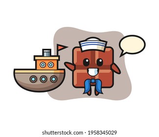 Character mascot of chocolate bar as a sailor man, cute style design for t shirt, sticker, logo element