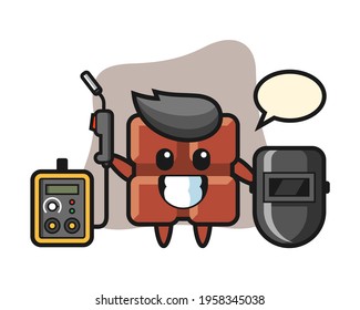 Character mascot of chocolate bar as a welder, cute style design for t shirt, sticker, logo element