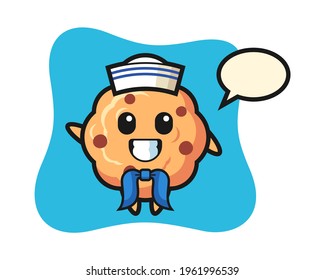 Character mascot of chocolate chip cookie as a sailor man, cute style design for t shirt, sticker, logo element