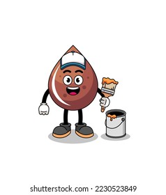 Character mascot of chocolate drop as a painter , character design