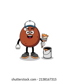 Character mascot of chocolate egg as a painter , character design