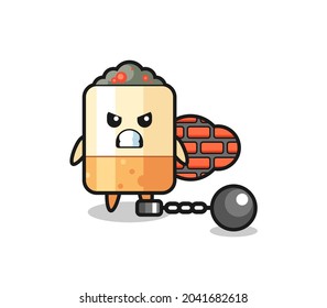 Character mascot of cigarette as a prisoner , cute design