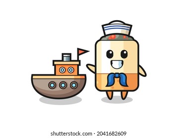 Character mascot of cigarette as a sailor man , cute design