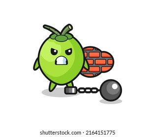 Character mascot of coconut as a prisoner , cute style design for t shirt, sticker, logo element