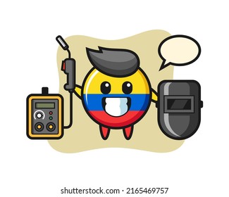 Character mascot of colombia flag badge as a welder , cute style design for t shirt, sticker, logo element