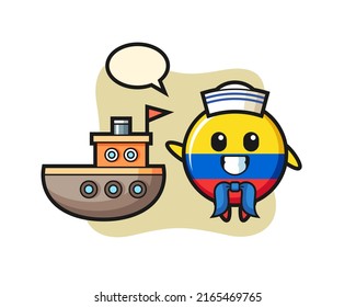 Character mascot of colombia flag badge as a sailor man , cute style design for t shirt, sticker, logo element