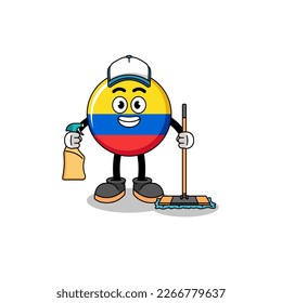 Character mascot of colombia flag as a cleaning services , character design