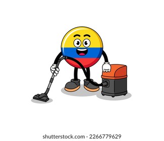 Character mascot of colombia flag holding vacuum cleaner , character design