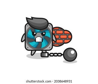 Mascota de caracteres del ventilador del ordenador como prisionero, diseño de estilo lindo para camiseta, pegatina, elemento logo