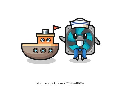 Character mascot of computer fan as a sailor man , cute style design for t shirt, sticker, logo element