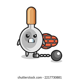 Character mascot of cooking spoon as a prisoner , cute design