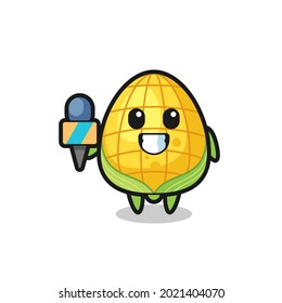 Character mascot of corn as a news reporter , cute style design for t shirt, sticker, logo element