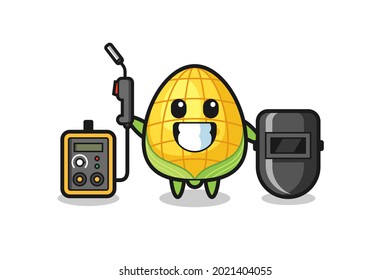 Character mascot of corn as a welder , cute style design for t shirt, sticker, logo element