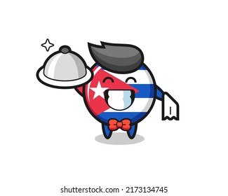 Mascota de caracteres de la bandera cuba insignia como camareros , diseño de estilo lindo para camiseta, pegatina, elemento logo