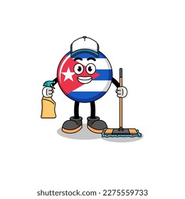 Mascota de caracteres de la bandera cuba como servicio de limpieza , diseño de caracteres