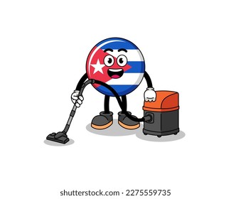 Character mascot of cuba flag holding vacuum cleaner , character design