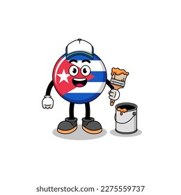 Character mascot of cuba flag as a painter , character design