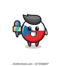 Mascota del personaje de la placa de la bandera checa como reportero de noticias, diseño de estilo lindo para camiseta, pegatina, elemento logo