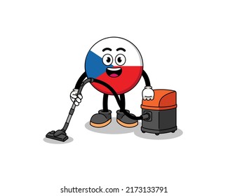Character mascot of czech republic holding vacuum cleaner , character design