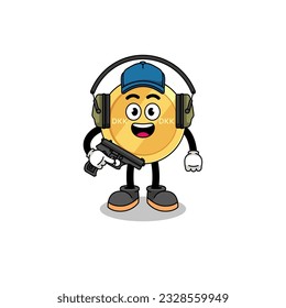 Character mascot of danish krone doing shooting range , character design