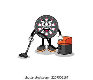 Character mascot of dart board holding vacuum cleaner , character design