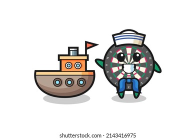 Character mascot of dart board as a sailor man , cute design
