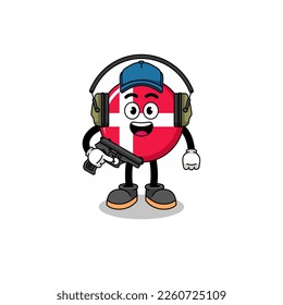Character mascot of denmark flag doing shooting range , character design