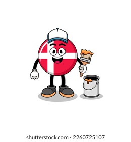 Character mascot of denmark flag as a painter , character design
