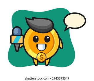 Character Mascot Of Dollar Coin As A News Reporter