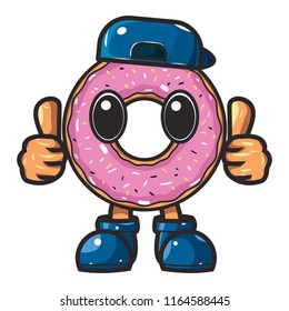 Character mascot with donut theme. Looks funny and is perfect for illustration of food products and stickers and t-shirts