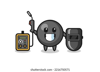 Character mascot of dot symbol as a welder , cute design