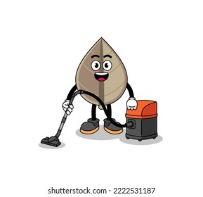 Character mascot of dried leaf holding vacuum cleaner , character design