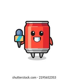 Character mascot of drink can as a news reporter , cute style design for t shirt, sticker, logo element