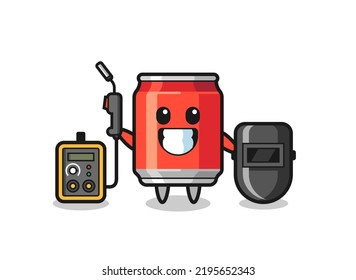 Character mascot of drink can as a welder , cute style design for t shirt, sticker, logo element