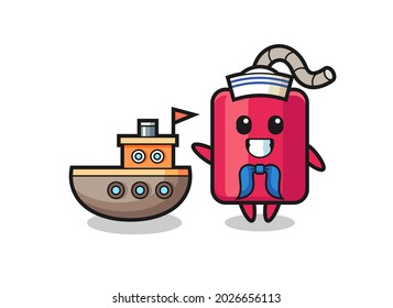 Character mascot of dynamite as a sailor man , cute style design for t shirt, sticker, logo element