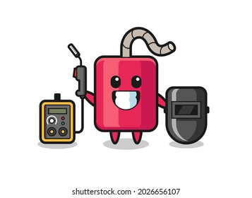 Mascota de caracteres de dinamita como soldador , diseño de estilo lindo para camiseta, pegatina, elemento logotipo
