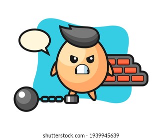 Character mascot of egg as a prisoner