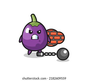 Character mascot of eggplant as a prisoner , cute style design for t shirt, sticker, logo element