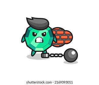 Mascota de caracteres de piedra de esmeralda como prisionero, diseño de estilo lindo para camiseta, pegatina, elemento logo