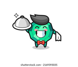 Mascota de caracteres de piedra de esmeralda como camareros , diseño de estilo lindo para camiseta, pegatina, elemento logo