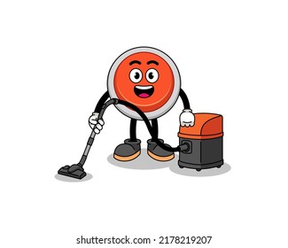 Character mascot of emergency button holding vacuum cleaner , character design