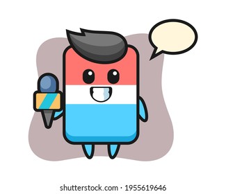 Character mascot of eraser as a news reporter, cute style design for t shirt, sticker, logo element
