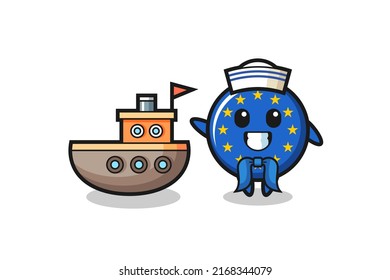 Character mascot of europe flag badge as a sailor man , cute style design for t shirt, sticker, logo element