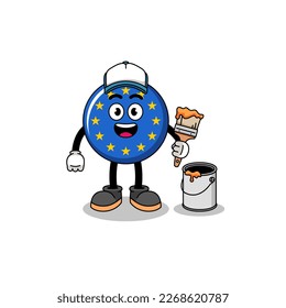 Character mascot of europe flag as a painter , character design
