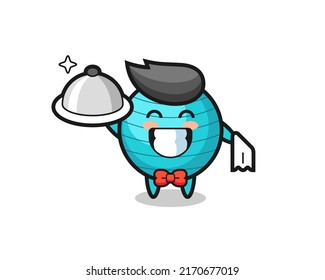 Character mascot of exercise ball as a waiters , cute style design for t shirt, sticker, logo element