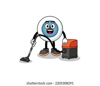 Character mascot of eyeball holding vacuum cleaner , character design