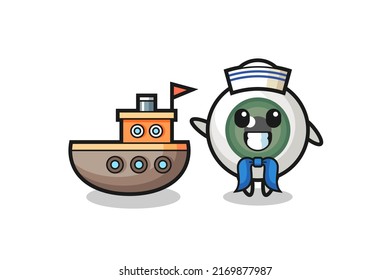 Character mascot of eyeball as a sailor man , cute style design for t shirt, sticker, logo element
