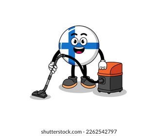 Character mascot of finland holding vacuum cleaner , character design